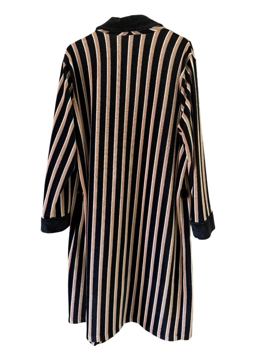 St. Michael Mens Striped Velour Feel Self Wrap Robe Size Large Black Tan Vintage - Picture 8 of 8